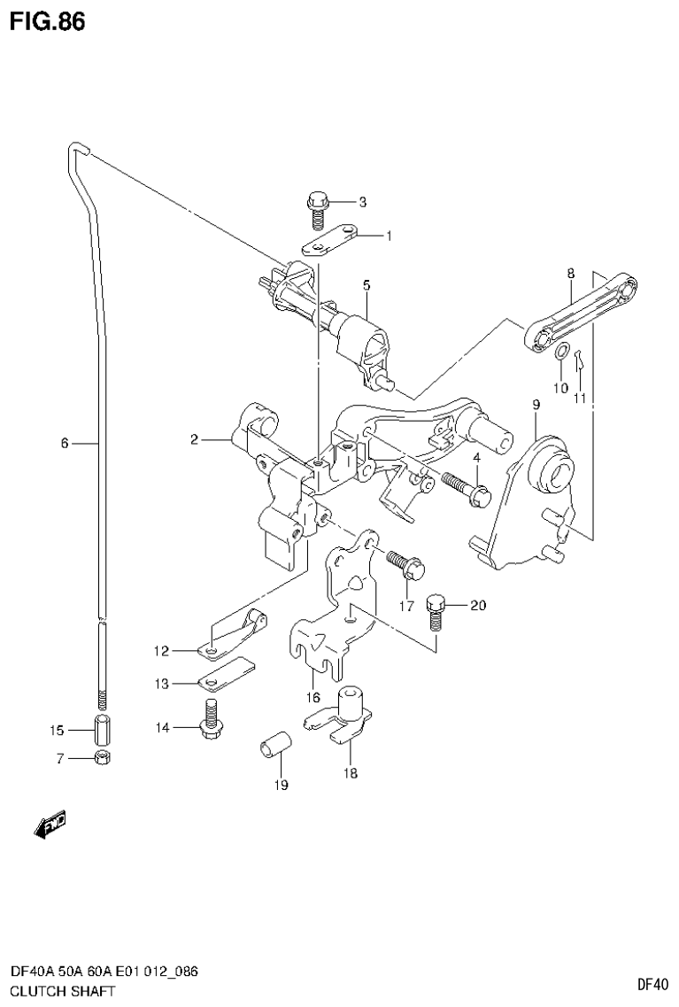 Suzuki DF40AST, DF50A, DF50ATH CLUTCH SHAFT (DF60ATH E40) parts diagram